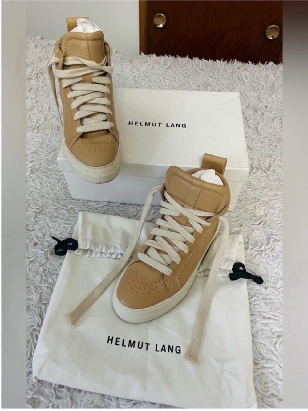 Helmut Lang Cow Leather High-Top Sneakers W Original Box & Dust Bag - Picture 5 of 11